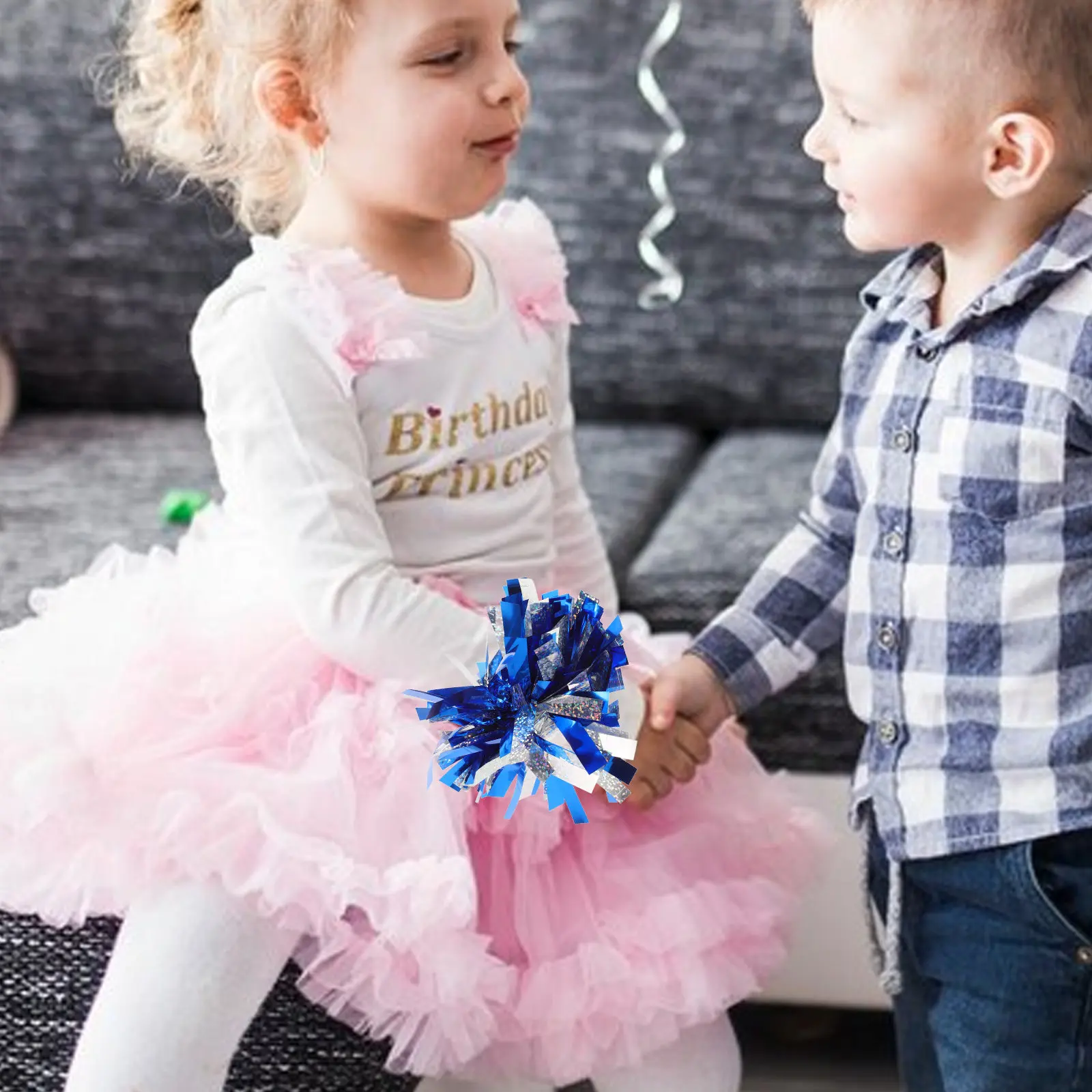 

Детские помпоны для выступлений, синие с серебром, на резинке для волос, для чирлидинга, фестивалей, вечеринок, украшения для девочек-чирлидеров