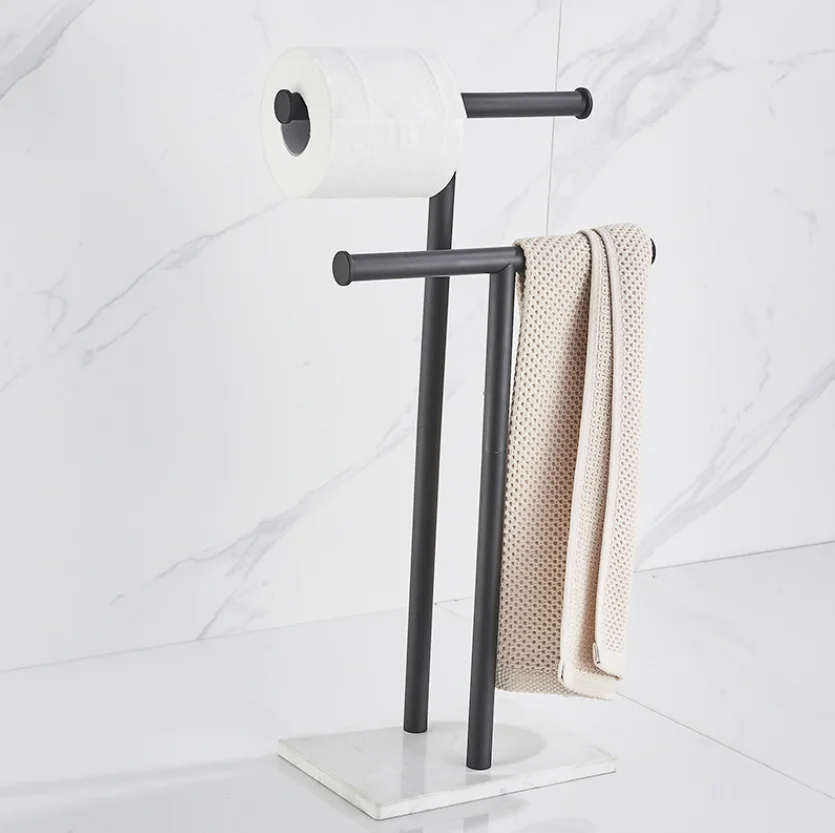 Stainless steel marble towel rack paper holder Vertical floor removable desktop shelving double rod non-punching storage shelf