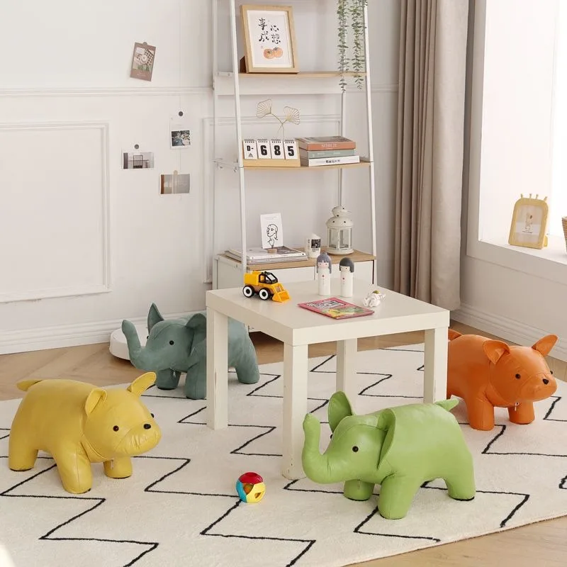 Elephant Shape Stool Living Room Animal Bench Dog Shape Stools Solid Wood Creative Shoe Changing Stools Furniture Bench Ottomans