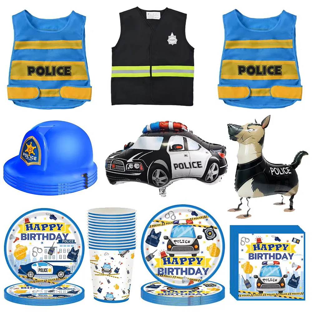 Party Birthday Police Themed Party Decorations Police Hat Costume Vest Gift Party Plates Cups Napkins Police Party Supplies