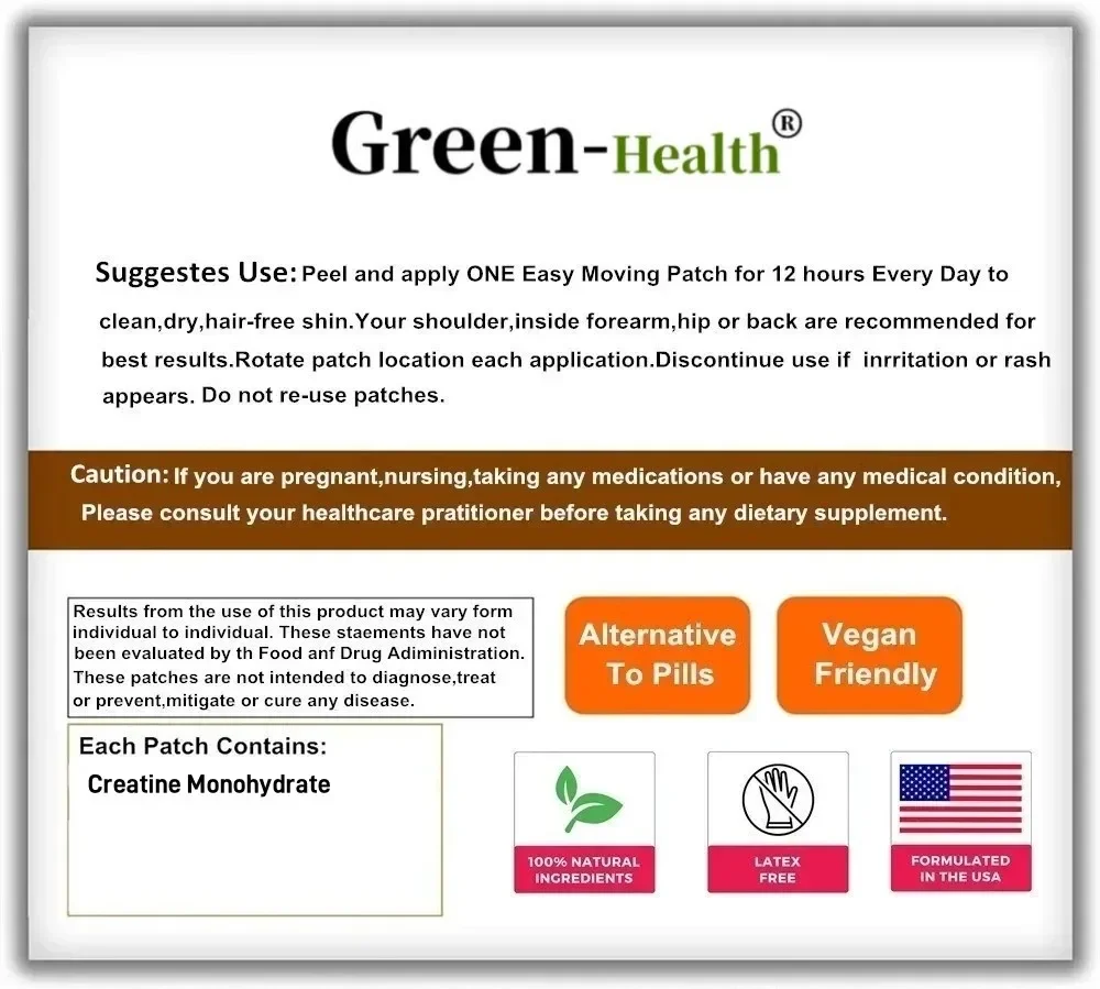 Patch Transdermal Creatine Monohydrate (30 Patch) Mendukung Pertumbuhan, Pemulihan & Kinerja Otot Ramping