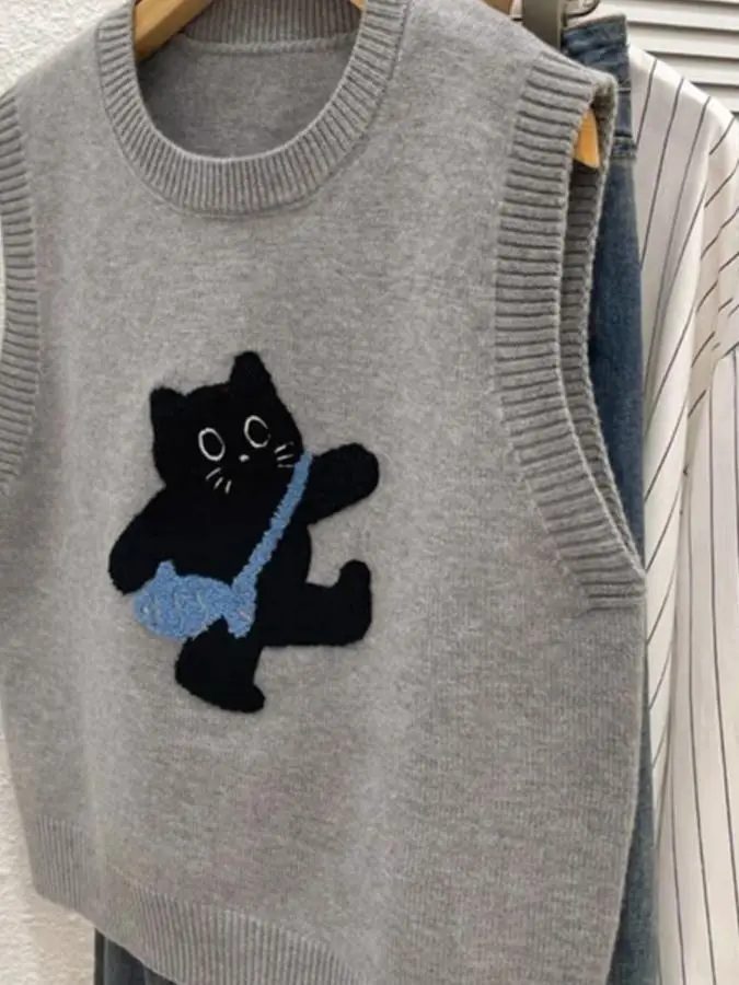 

Милый вязаный жилет с вышивкой против старения, модный, для многослойного ношения, весенний, утепленный, для сохранения тепла