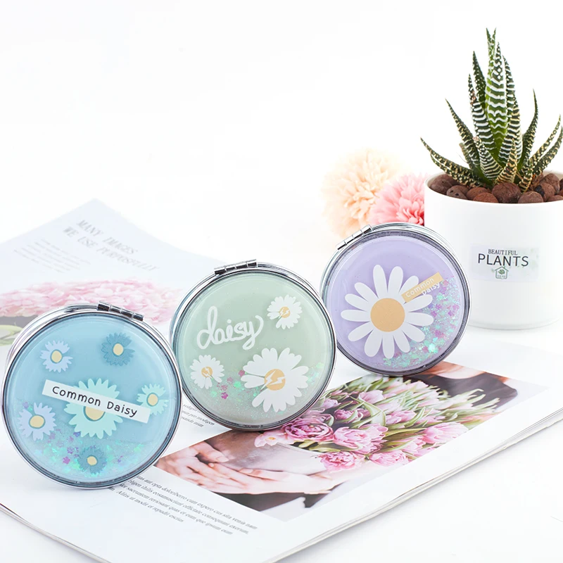 TSHOU856 Mini Makeup Fresh Flowers Mirror Compact Pocket Mirror Portable Double-Sided Folding Cosmetic Mirror Gifts