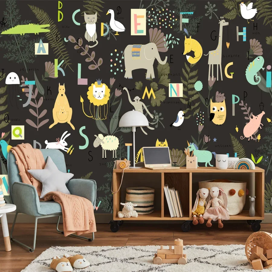 Wall Papers Home Decor Custom Peel and Stick Wallpaper for living Room Decoration Bedroom Walls Kids Baby Cartoon Letter Animal