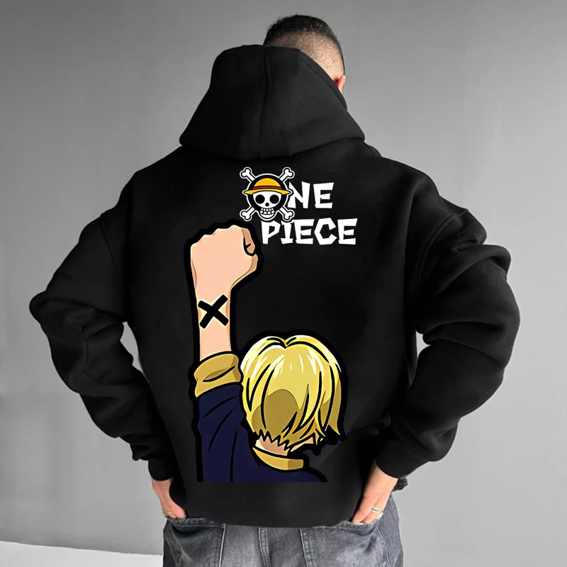 ONE PIECE Luffy свитер с капюшоном и принтом для мужчин и женщин 2025 тонкий бархатный осенне-зимний свободный топ-рубашка большого размера