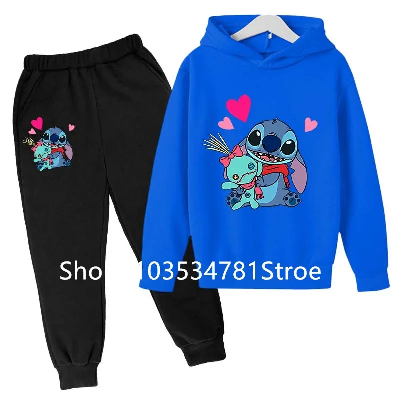 Ensemble de sweats à capuche et pantalons Stitch pour enfants, pulls à capuche Stitch, vêtements trempés, mode pour garçons et filles, PVD