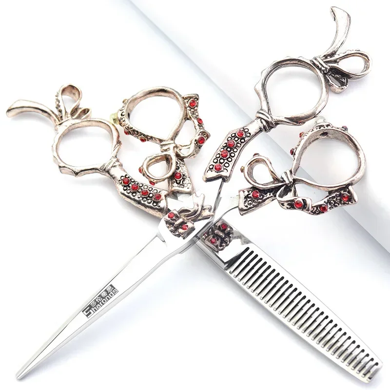 Vintage Hairdressing Scissors 6 Inches 7 Inches Hair Stylist Special Flat Scissors V Teeth Scissors Combination Haircutting Set