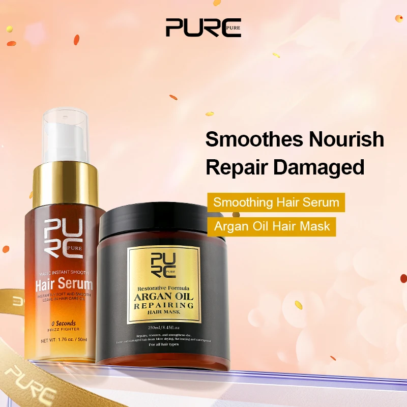 PURC 250g Morocco Argan Oil Hair Mask + Marula Oil Hair Serum Repair Damaged  Restore Shine Nourishing Hair Treatment Hair Care