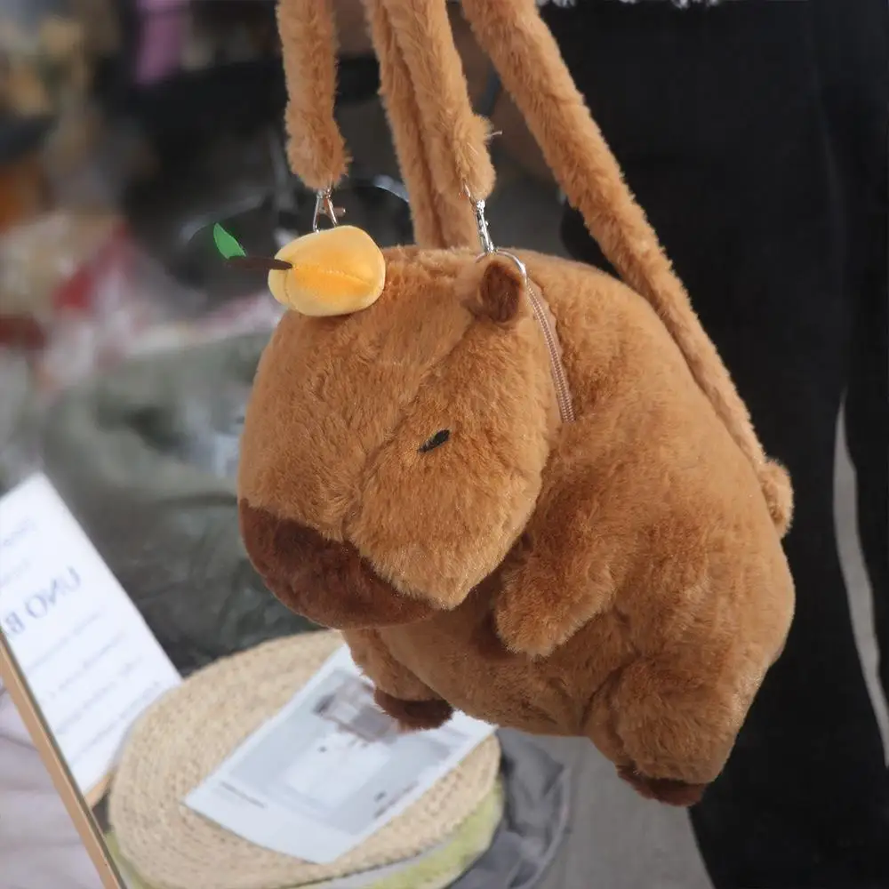 Mochila de felpa de capibara, gran capacidad, bandolera de capibara, algodón con viñetas de animales