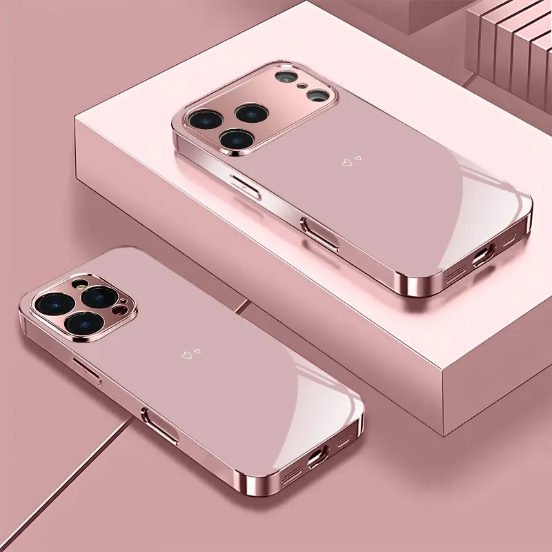 

Heart Pattern Rose Golden/Electroplated Pink Phone Case Cover for Iphone 17/16/16ProMax/15/14/13/12ProMax/11/11Pro back cover