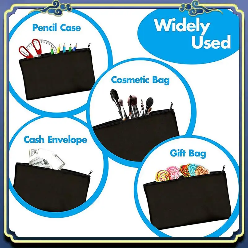 

Portable 75 Pcs Black Blank Canvas Bag 8.3X4.7In Stationery Storage Zipper Bag DIY Graffiti Pencil Case DIY Gift Bag