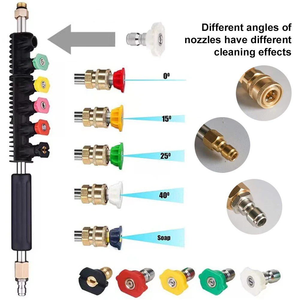 10 pezzi set di bacchette per idropulitrice ad alta pressione estensione lancia idropulitrice estensione pistola ad acqua ad alta pressione 4000PSI 1/4 connessione rapida