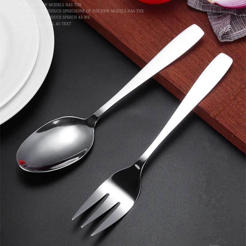 Large Serving Spoon Fork Stainless Steel Western Tableware Long Hande Buffet Cutlery Set Home Kitchen Dinnerware Utensils