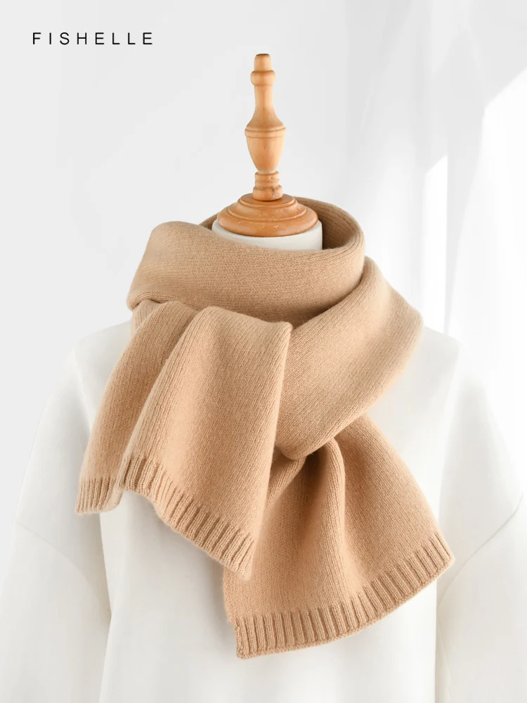 New classic solid coffee color camel pure wool scarf women autumn winter thickened warmth men\'s scarves adults birthday gifts