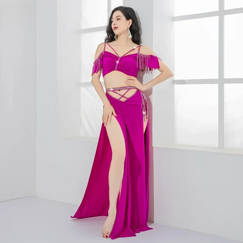 Elegante Buikdans Prestaties Kostuum Set voor Vrouwen Shimmy Kwastje Top + lange Fringe Rok Buikdansen Slijtage Outfit voor meisjes