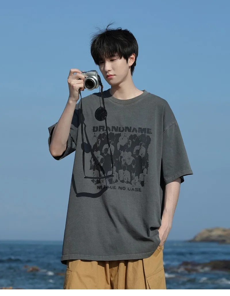 

Washed Short-sleeved T-shirt Men's Summer American Loose Casual Half-sleeve Pullover Top Fashion Male Clothes