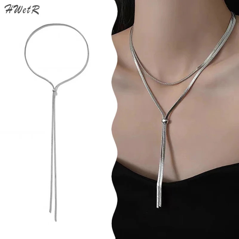 Long Snake Bone Chain Necklace For Women Girls Hip Hop Pulling Long Tassel Sweater Chain Necklace Banquet Jewelry