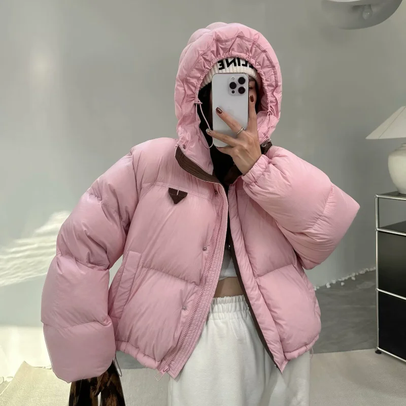 Down Jacket Female 2024 White Duck Down Thickened Hood Winter Clothes Korean Version of The Color Collision Winter Down Jacket