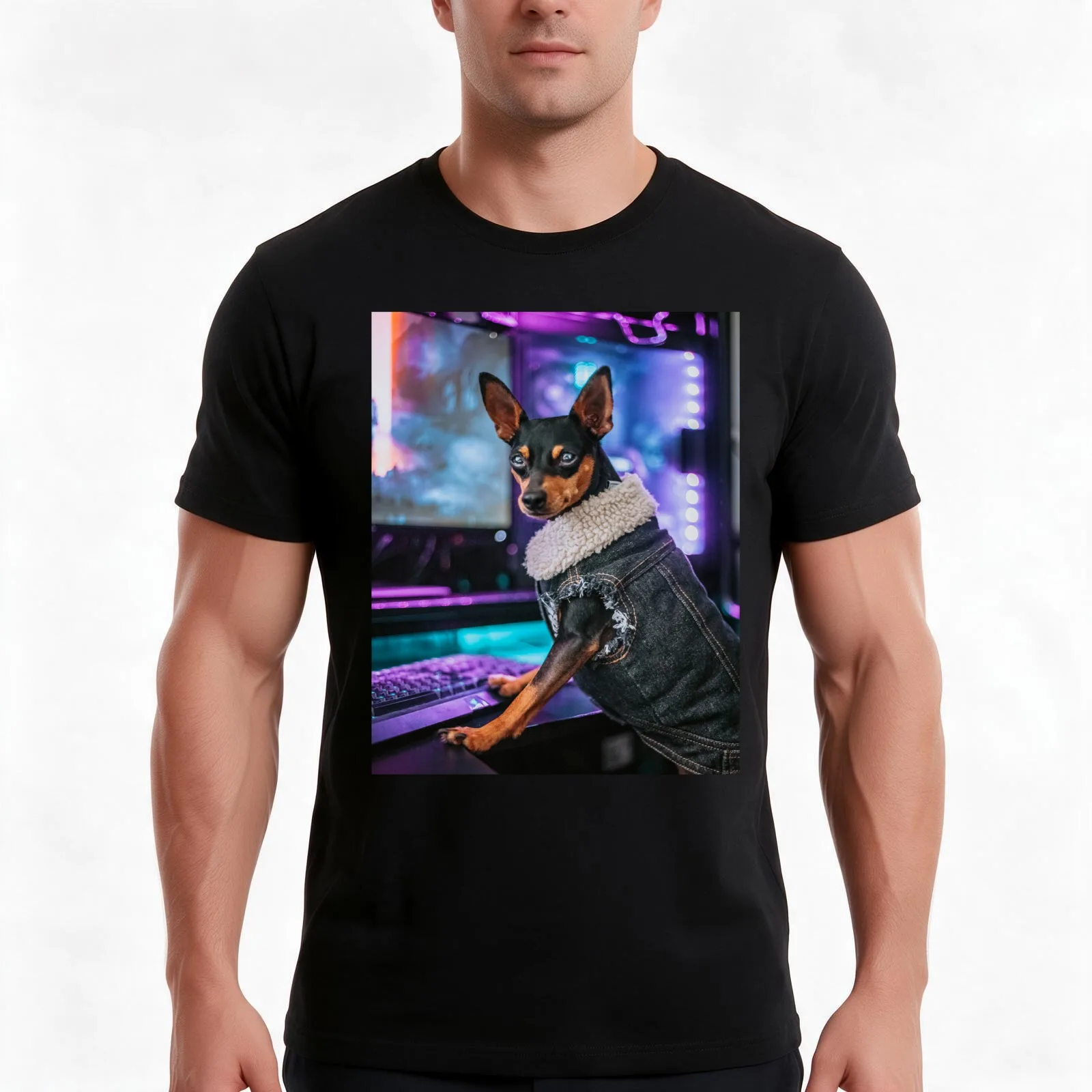 litogodfather miniature pinscher gaming dog T-Shirt Summer Casual Cotton Tee Oversized Streetwear Tops Vintage Graphic Print