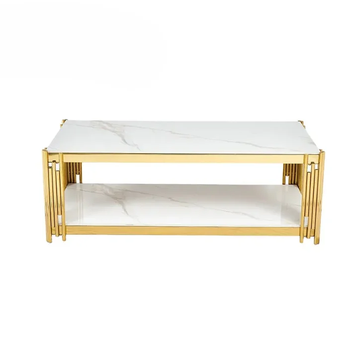 wholesale modern Nordic center coffee table for living room gold stainless steel white sintered stone