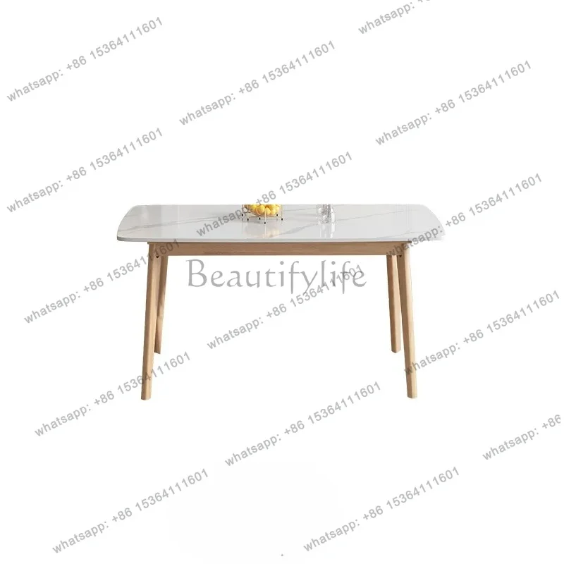 YJ  French solid wood rock slab dining table household small modern simple rectangular dining table
