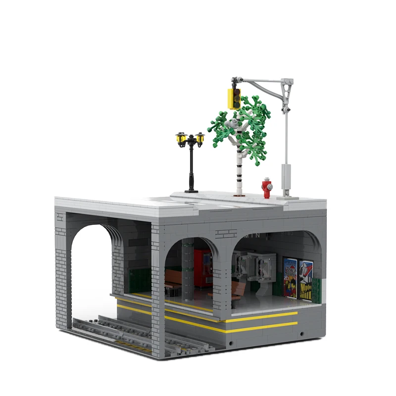 Train Scene Architecture Building Block MOC-150769 Railway Expansion Underground Subway Station Model Brick Toy Kid Gifts