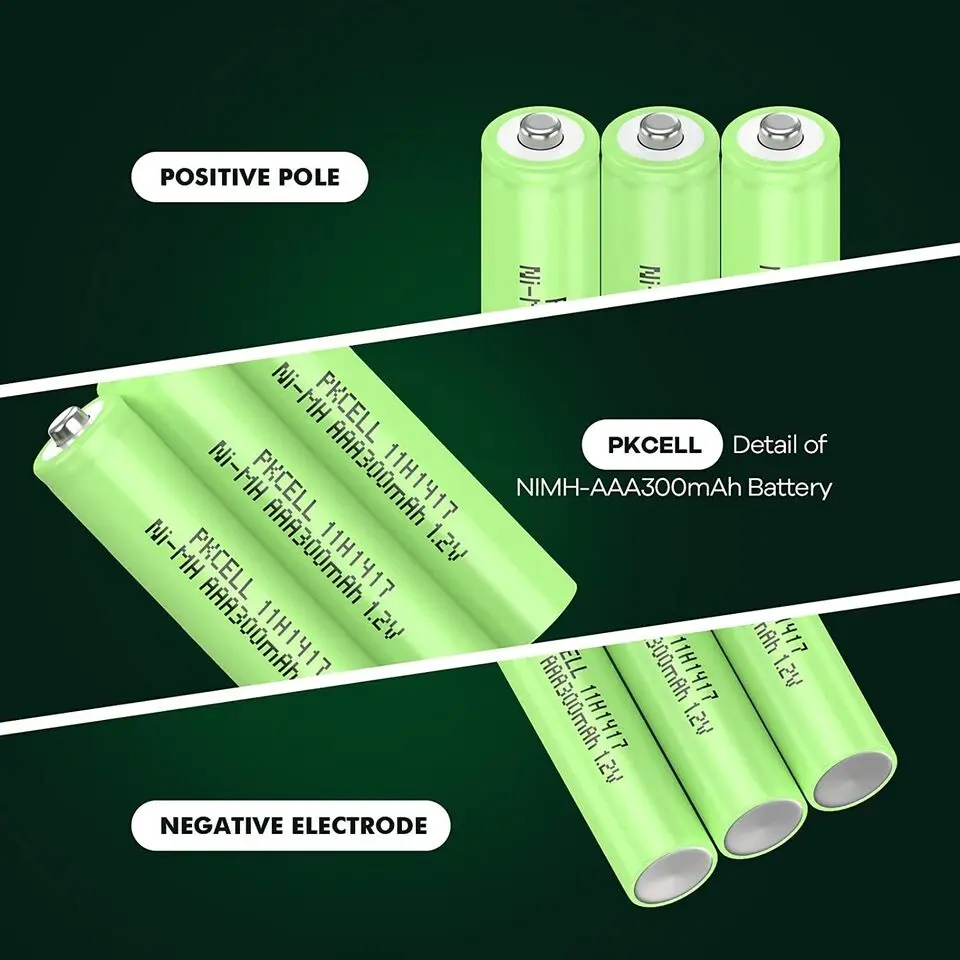 PKCELL 4PCS Rechargeable Batteries AAA 300mAh 1.2v Ni-MH AAA Rechargeable Battery for Power Outdoor Solar Lights