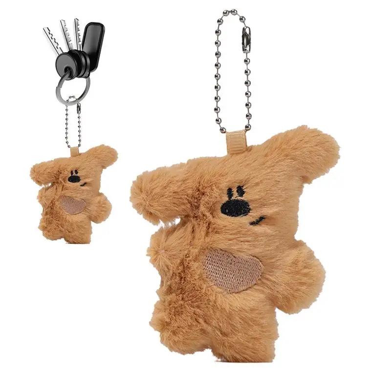 Plush Bear Keychain Stuffed Animals Keyring Tilted Head Design Purse Handbag Charm Backpack Pendant Cute With Strong Bead Chain