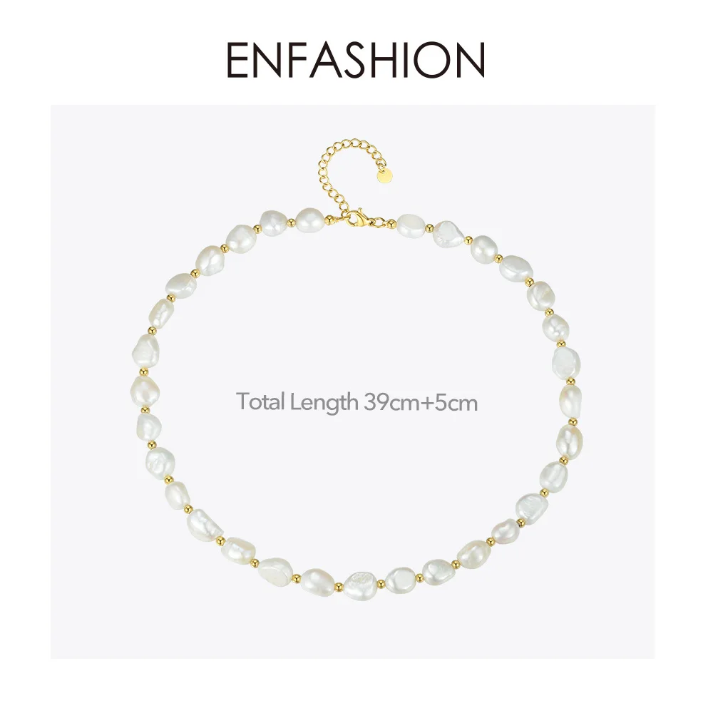 ENFASHION Natural Pearl Choker Necklace Women Gold Color Stainless Steel Irregular Pearl Necklace Fashion Femme Jewelry P193050