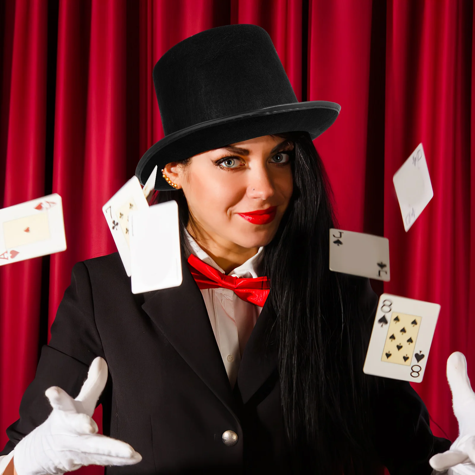 1개 블랙 펠트 마술사 모자 하이 캡 할로윈 파티 코스튬 액세서리 신사 소품 어린이 및 성인용 드레스업 의상