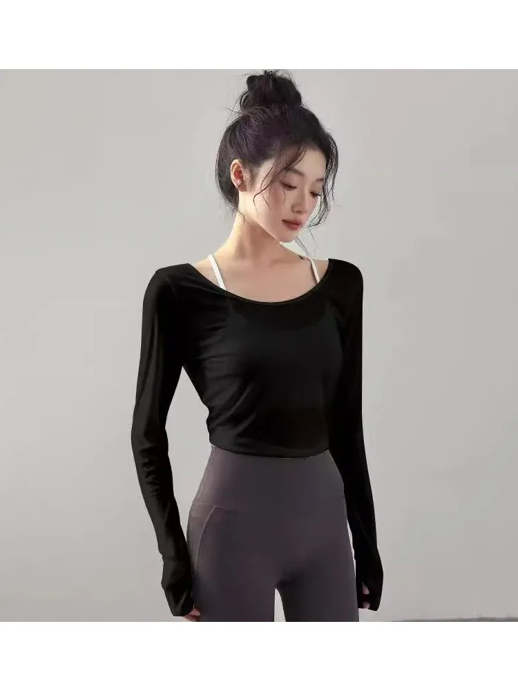 

Women's Yoga Top Sensual Strap Long Sve Training T-irt Pilates Design Ba Exposure New Sle Polyester Fiber 00%