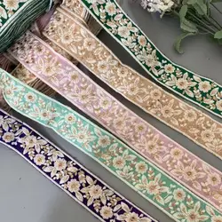 1 Yards 3.6cm Lace Ribbon Sewing Trims Ethnic Style Embroidery Garment Accessories Lotus Sequins Embroidered Accessory Webbing