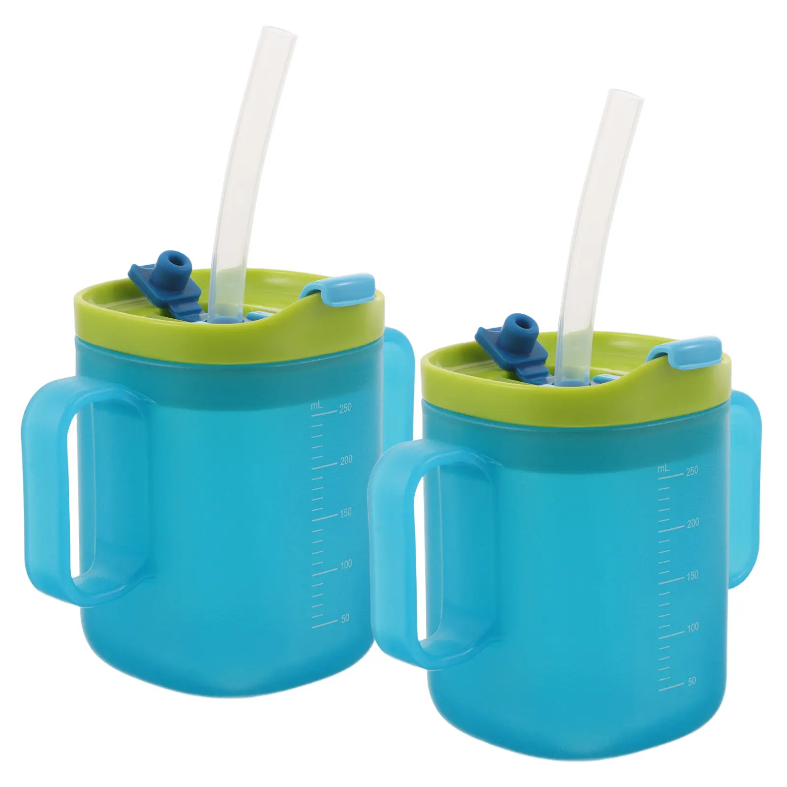 2Pcs Spill-Proof Senior Drinking Cup with Graduated Straw Measurement Scale for Dysphagia Elderly Nursing Water Milk Hydration