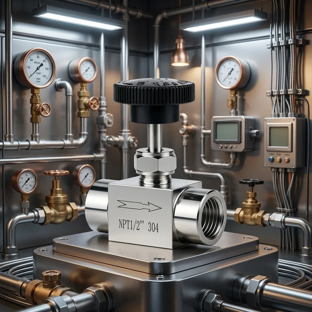 Precision Flow Control Valve with 12 NPT Stainless Steel Body for Oil Water Gas and Utility Line Regulation Tasks
