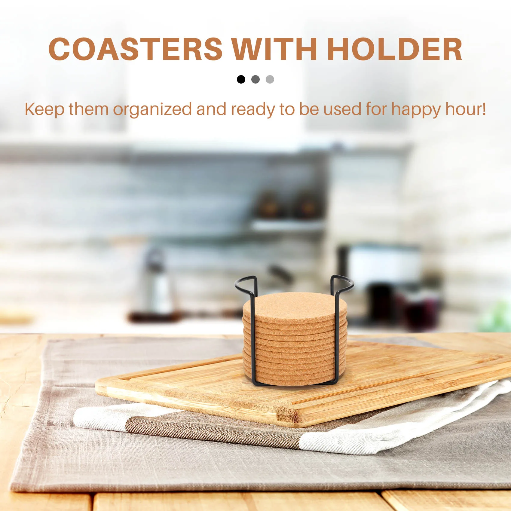 LICE-Natural Cork Coasters With Round 16Pc Set With Metal Holder Storage Caddy – 1/5Inch Thick, Absorbent, Eco-Friendly, Heat-Re