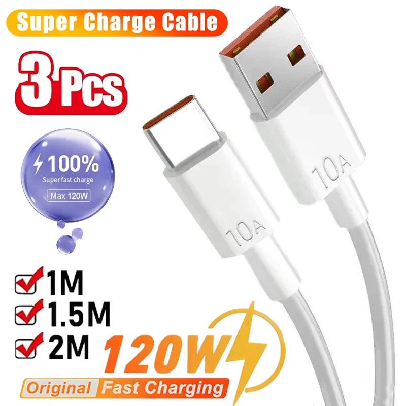 120W 10A Kabel Superschnelles Laden 1/1,5/2M USB-auf-Typ-C-Kabel für Android Hochgeschwindigkeits-Datenübertragung für Xiaomi 17 Kabel 1/2/3 Stück