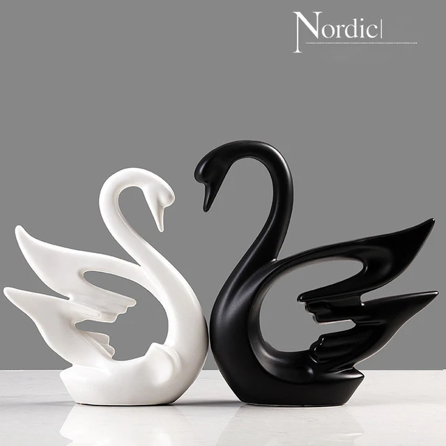 

Modern Ceramic Animal Figurines Swan Couple Decoration Crafts Home TV Cabinet Furnishings Ornaments Office Desktop Accessories