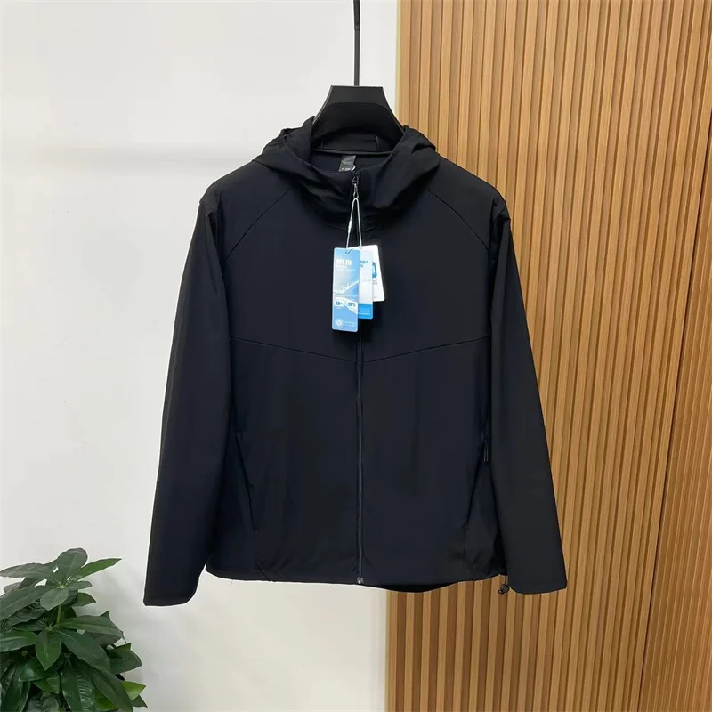 

Cooling Breathable Splash-Proof Ice Silk Fabric Men's Hooded Thin Skin Jacket Sun Protection Clothing Jacket Standard Fit Lon...