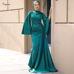 Ciynsia-Robe de soirée musulmane noire islamique, sirène, manches longues, robes d'occasion formelles, satin, robe de soirée simple, arabe de Dubaï, 2024