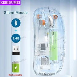 Bluetooth Mouse 2.4G Wireless Mouse Dual-Mode Transparent Mouse 1600 DPI Silent Mouse Rechargeable Mice for PC Laptop Macbook