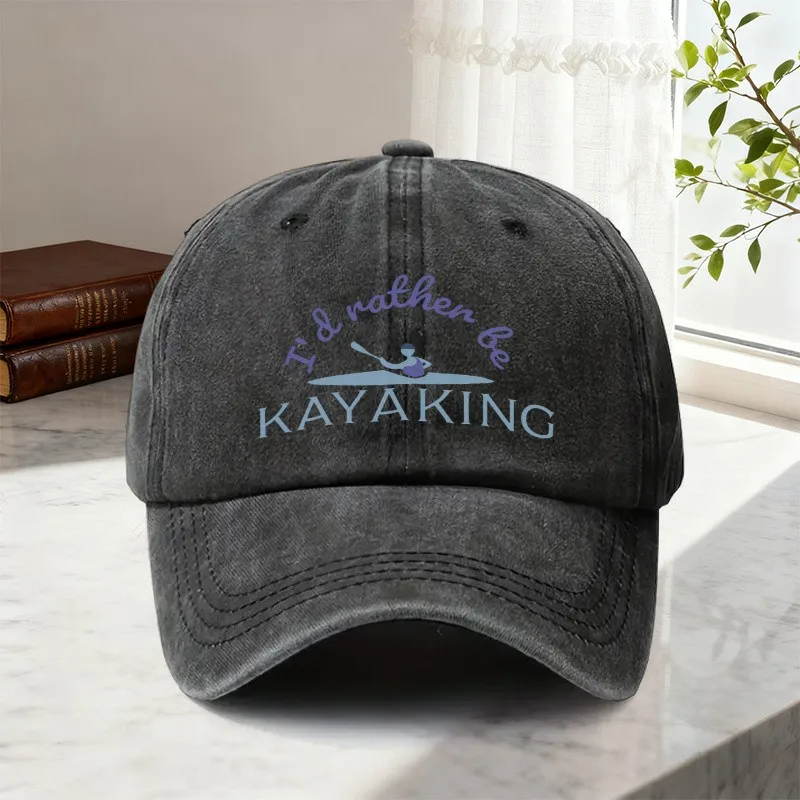 I'd Rather Be Kayaking Graphic Baseball Cap Washed Cotton Adjustable Unisex Outdoor Hat for Water Sports