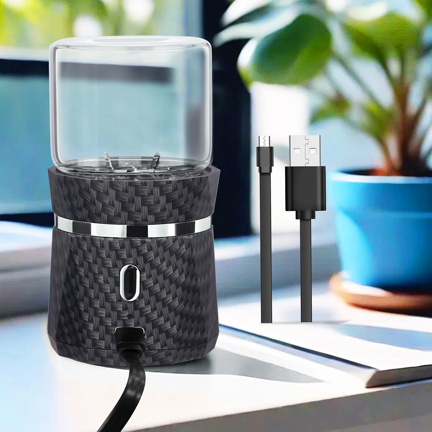 Электрическая мельница, автоматическая мини-дробарка для специй, измельчитель трав с 2 стеклянными баночками, 1,7 унции/50 мл (не для шлифовальной гайки)