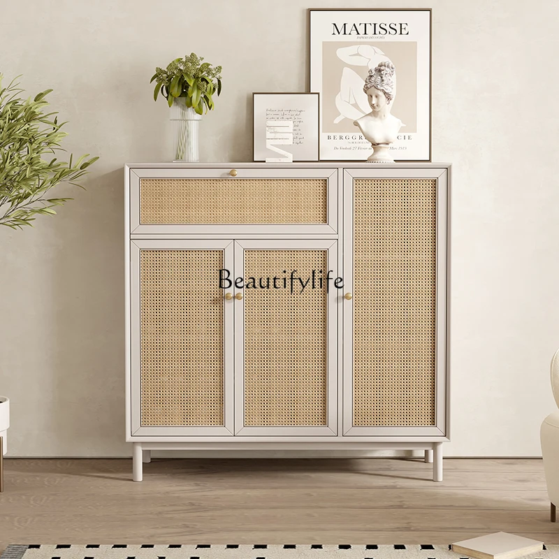 

American rattan shoe cabinet enters the door and porch, cream style large-capacity storage, side cabinet small apartment