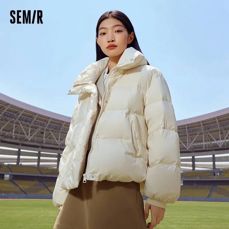 Semir-Casaco de pão de tamanho grande feminino, simples, versátil, gola alta, suave, inverno, novo, 2023