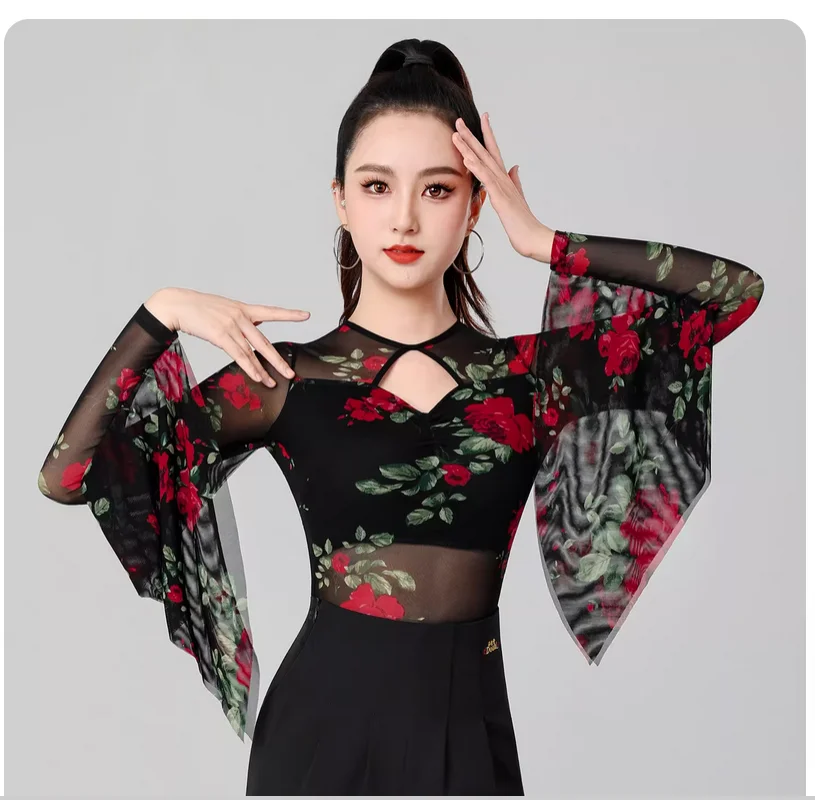 Sexy modern dance top summer style floating cuff chest pad Latin dance costume