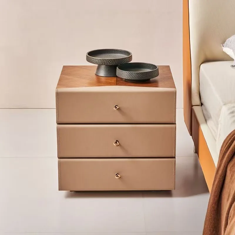 طاولة بجانب السرير مصممة من جلد الجوز وطاولة بجانب السرير إيطالية بسيطة