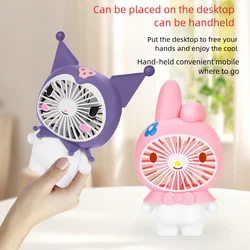 New Sanrio Anime Summer Fan HelloKitty Kulomi Mobile Phone Stand Dual-purpose Mini Fan Portable Lazy Desktop Display kawaii Gift