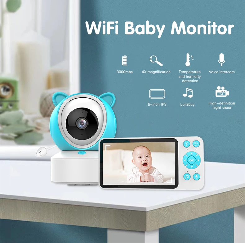 

5Inch IPS Screen 1080P Tuya APP Wireless PTZ Baby Monitor Temperature Lullaby Babysitter Nanny Camera Intercom Baby Camera
