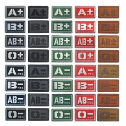 A+ B+ O+ AB+ POS Blood Group PVC Badges Hooks Back 3D Rubber Medical Patch Night Luminous First Aid Blood Label for Outdoor Gear