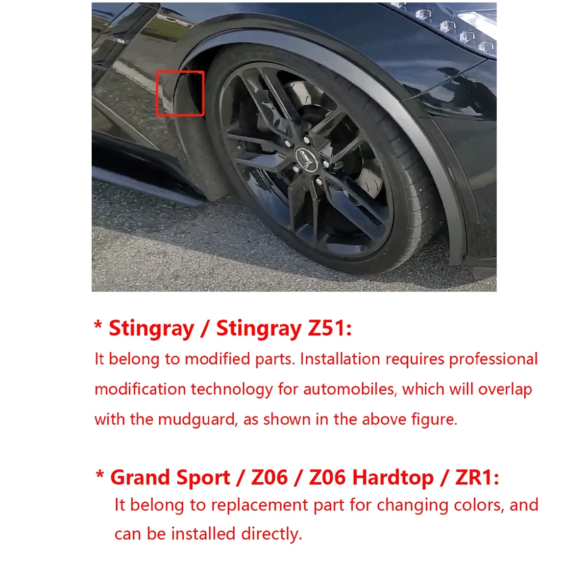 2 Pieces Car Front Wheel Trim Fender Arches Molding Flares For Chevrolet Corvette C7 Widebody 2014-2019 Gs Z06 ZR1 Stingray Z51